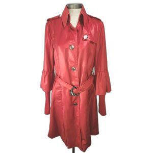 Rufuete Red Italian Trench Coat with ruffled sleeves size 50 (large)